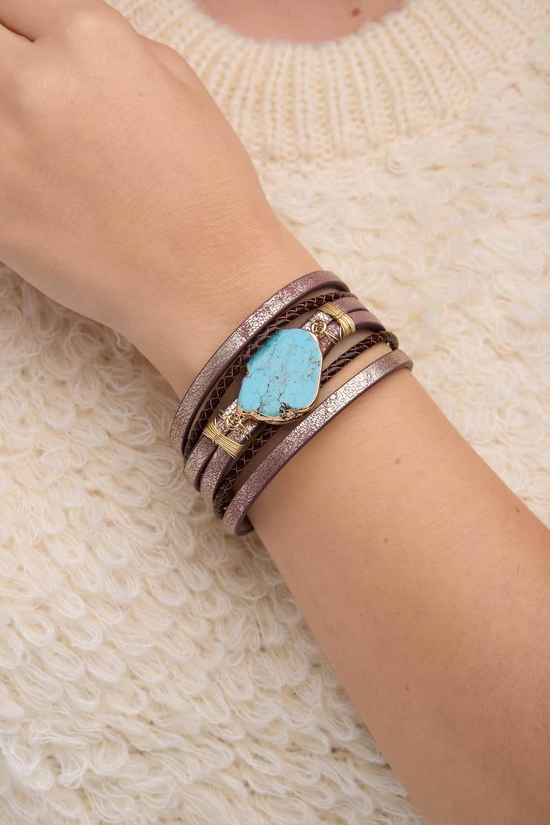 Braided Turquoise Bracelet Brown - Light Sky Blue