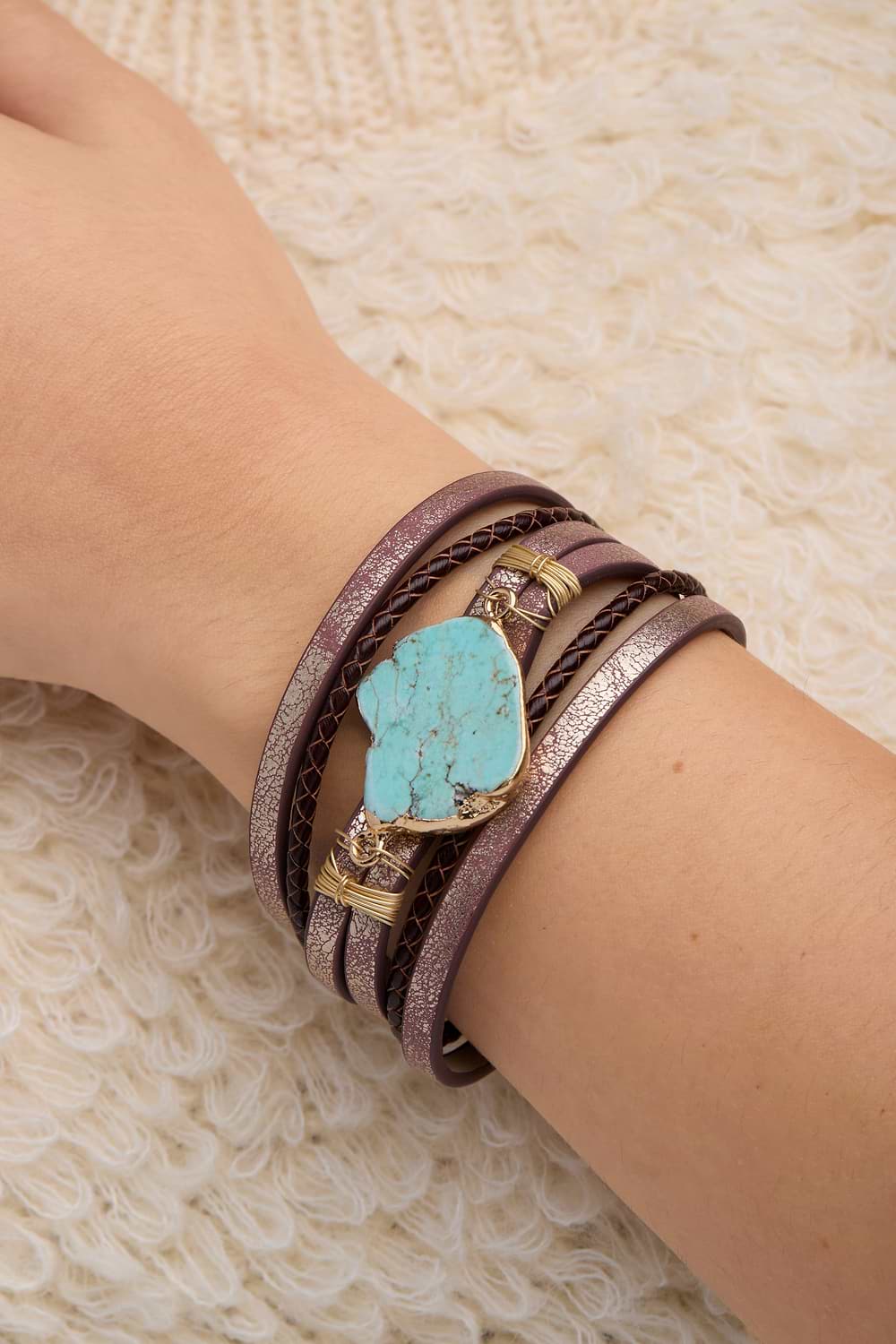 Braided Turquoise Bracelet Brown - Light Sky Blue