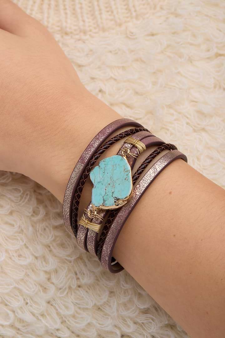Braided Turquoise Bracelet Brown - Light Sky Blue