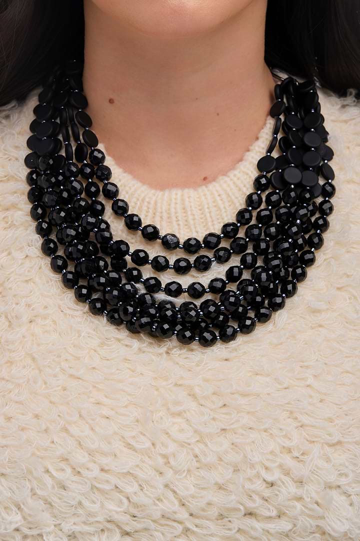 Beaded Multi Strand Chunky Necklace - Black