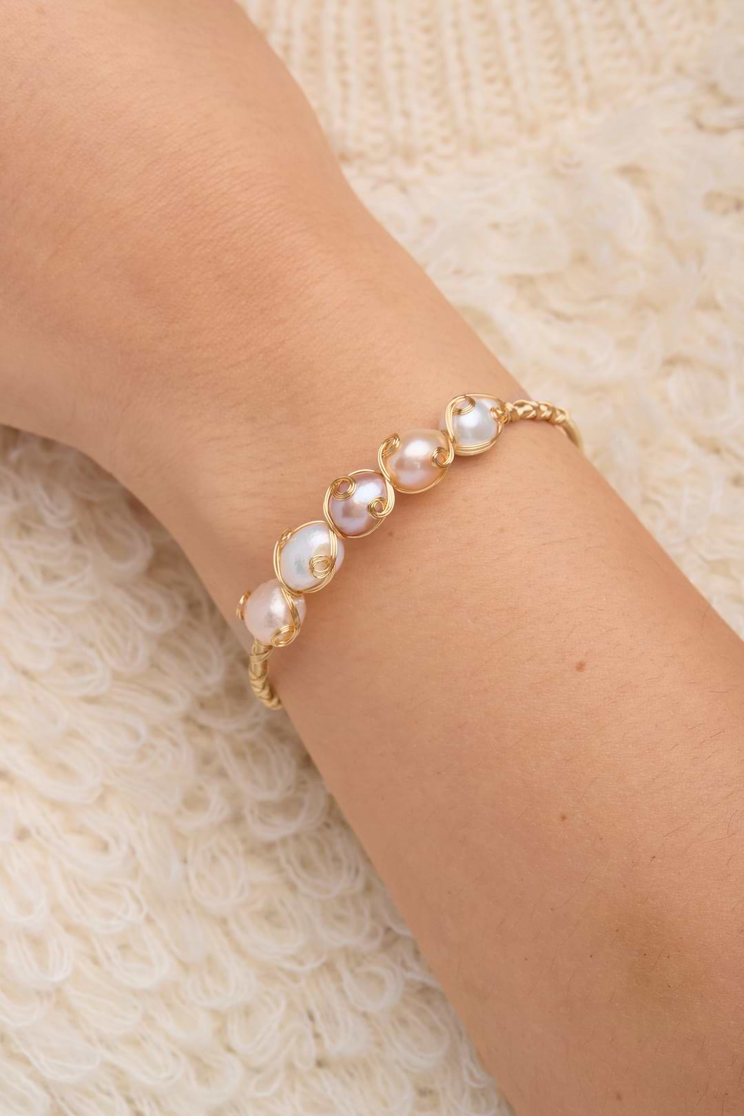 Freshwater Pearl Bracelet Cuff - Gold