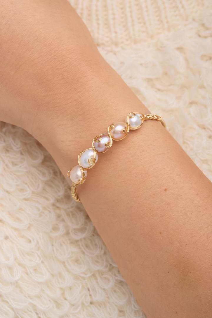 Freshwater Pearl Bracelet Cuff - Gold
