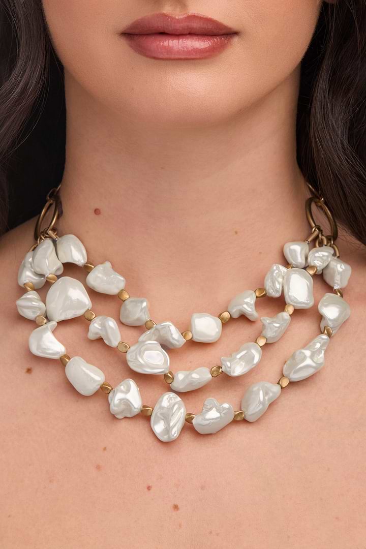 Chunky Pearl Multi Chain Necklace - White