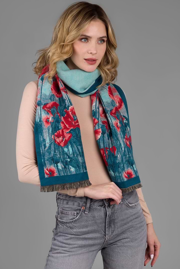 Poppy Bold Reversible Scarf - Turquoise