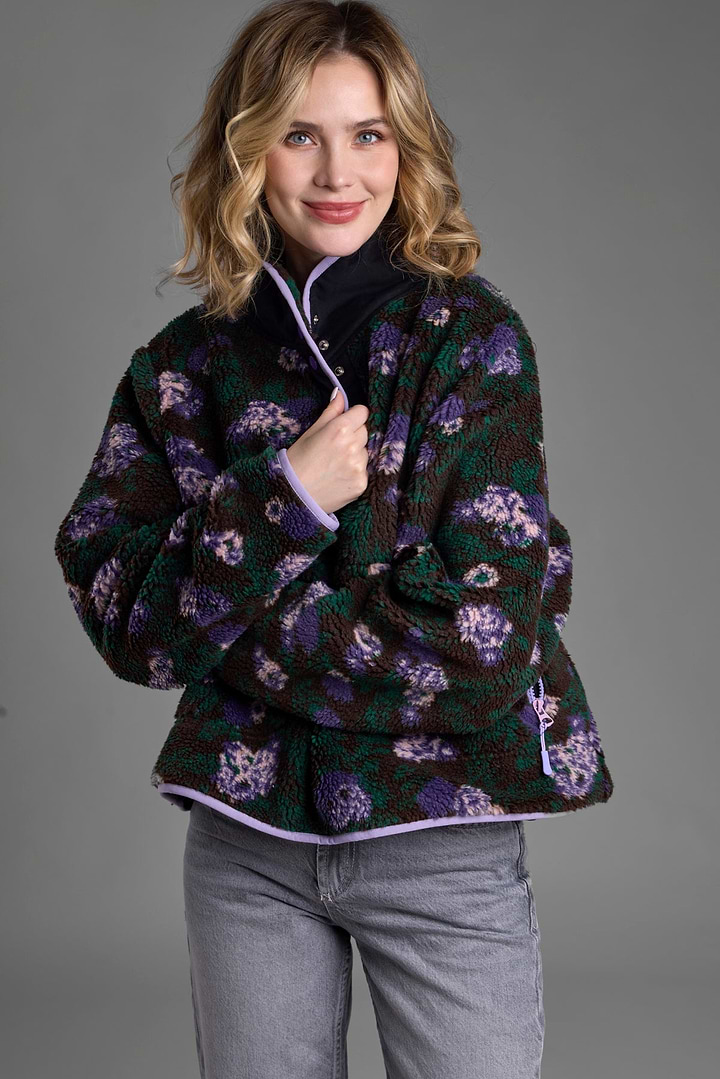 Floral Sherpa Jacket Black