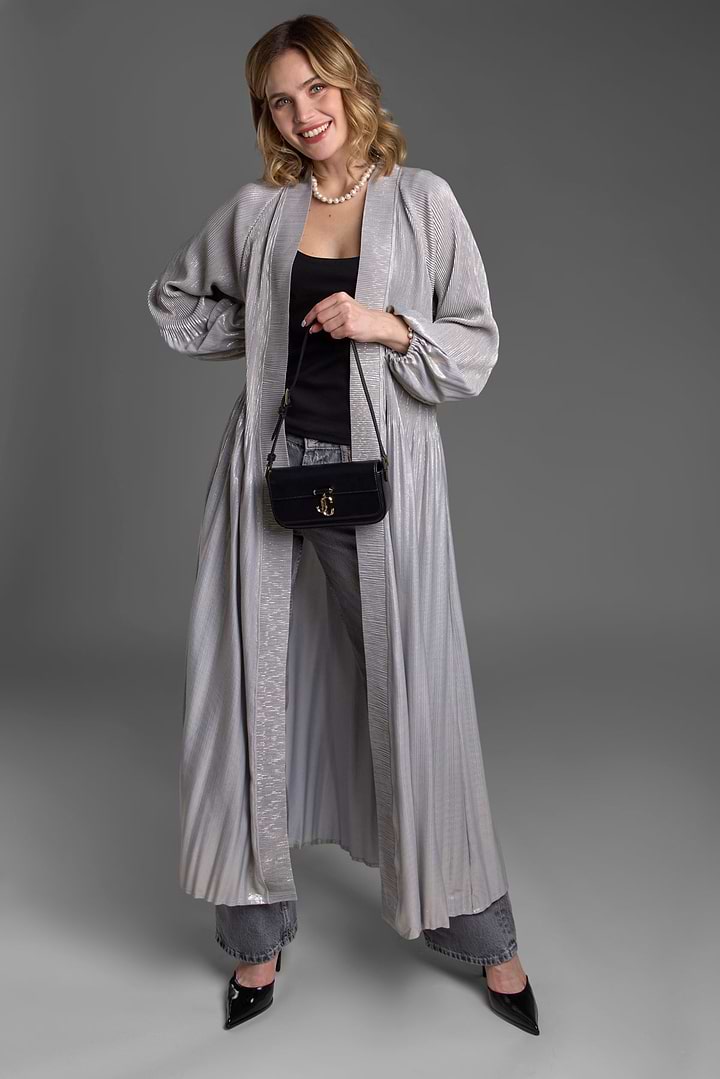 Metallic Pleated Duster - Grey