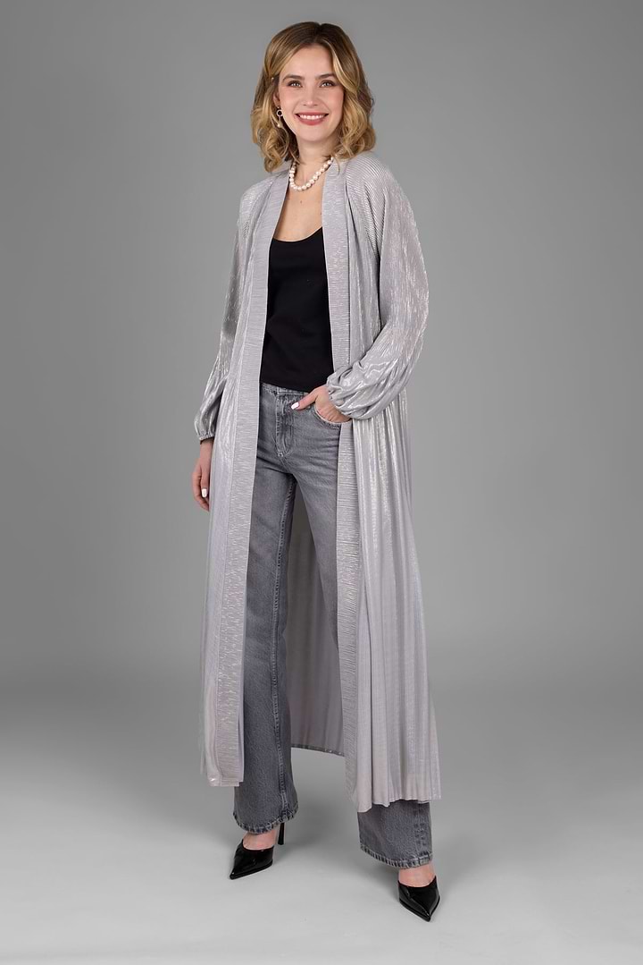 Metallic Pleated Duster - Grey