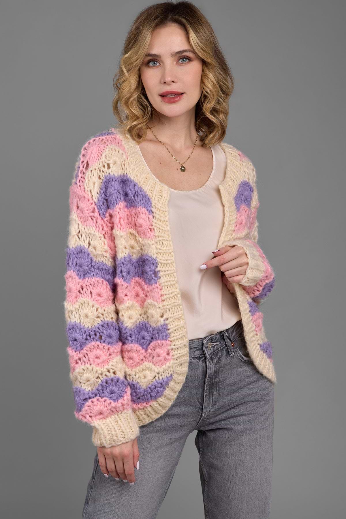Scallop Pastel Knitted Cardigan - Ivory