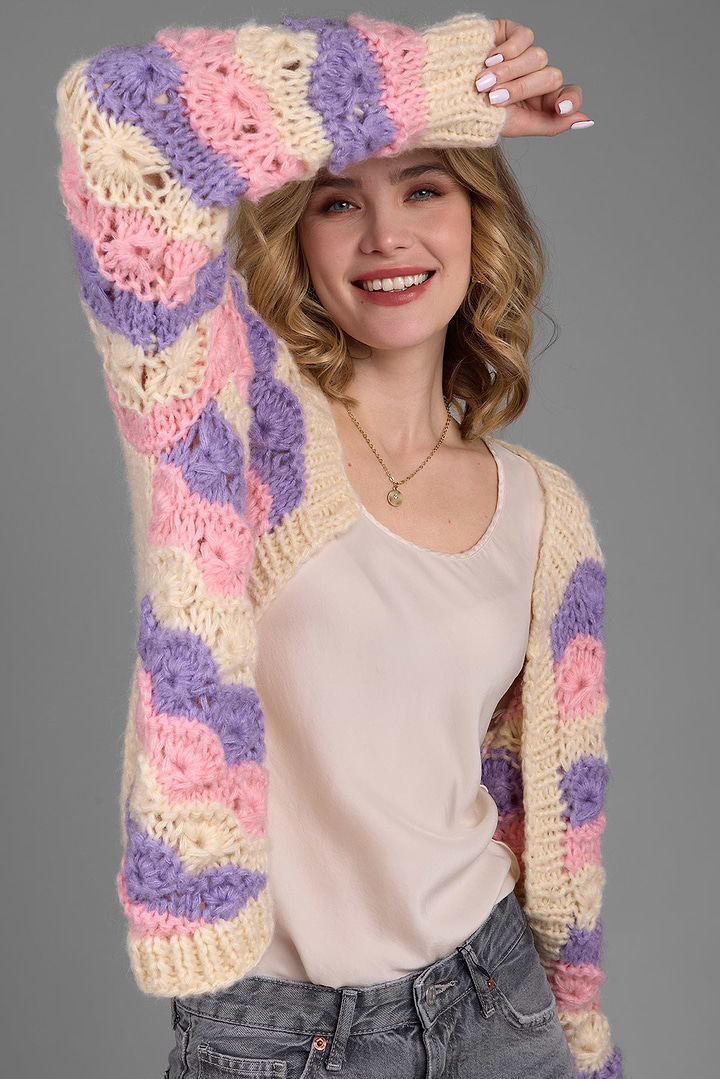 Scallop Pastel Knitted Cardigan - Ivory