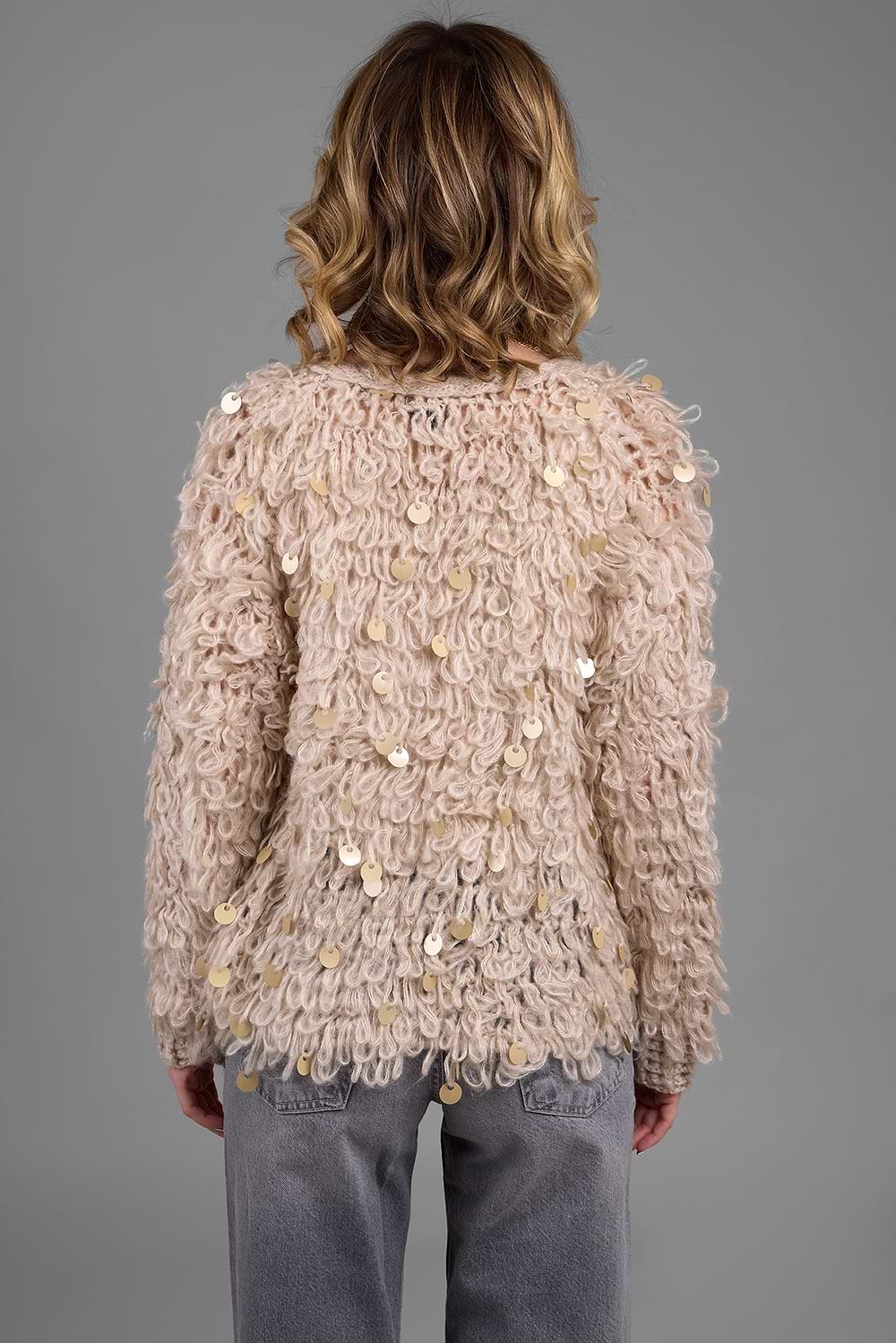 Sequined Loop Knit Cardigan - Ivory