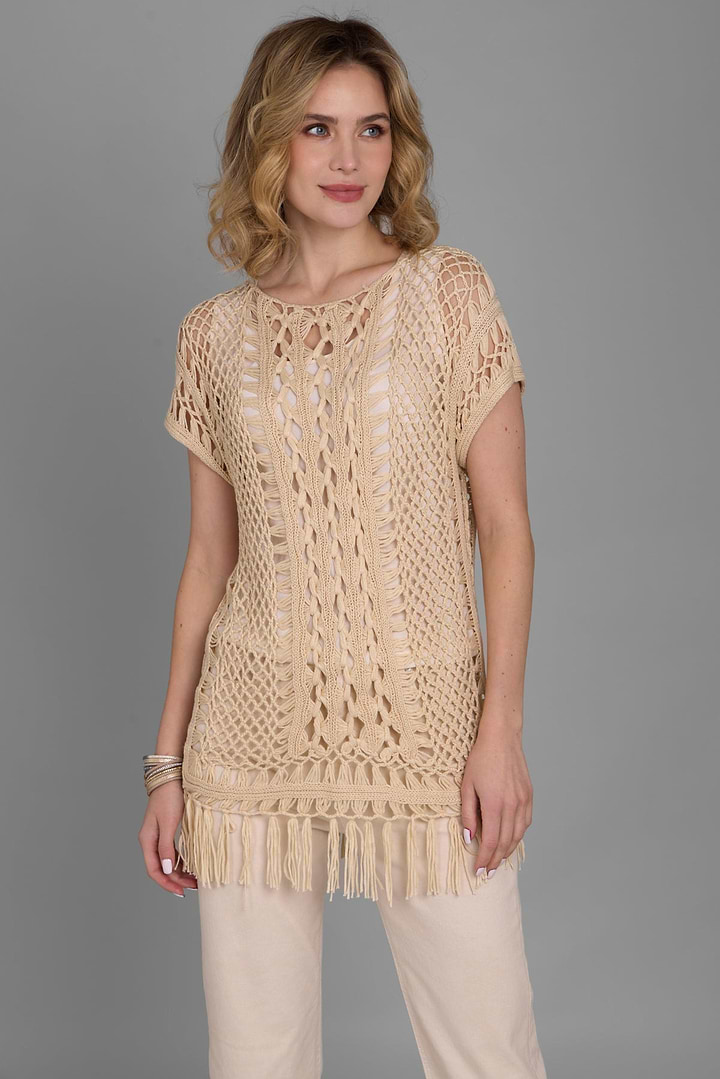 Bohemian Crochet Fringed Tunic - Ivory