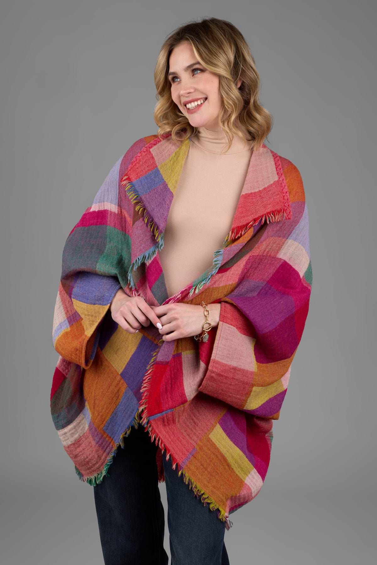 Woolen Rainbow Color Grid Cocoon - Dark Multi