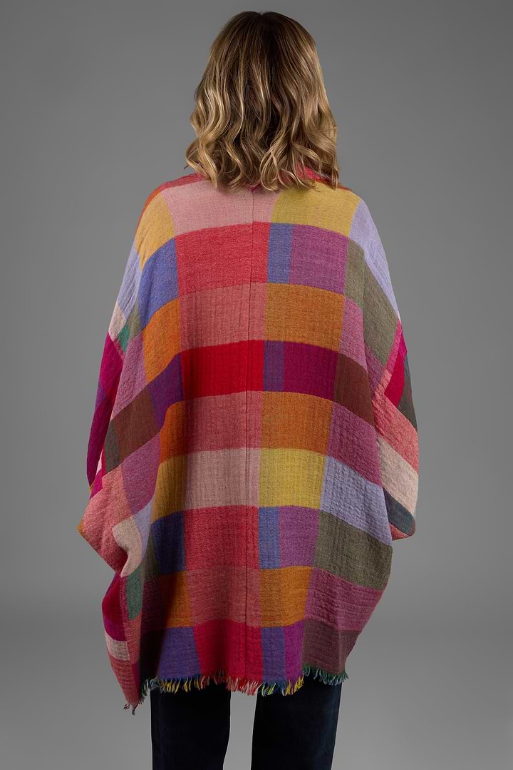 Woolen Rainbow Color Grid Cocoon - Dark Multi