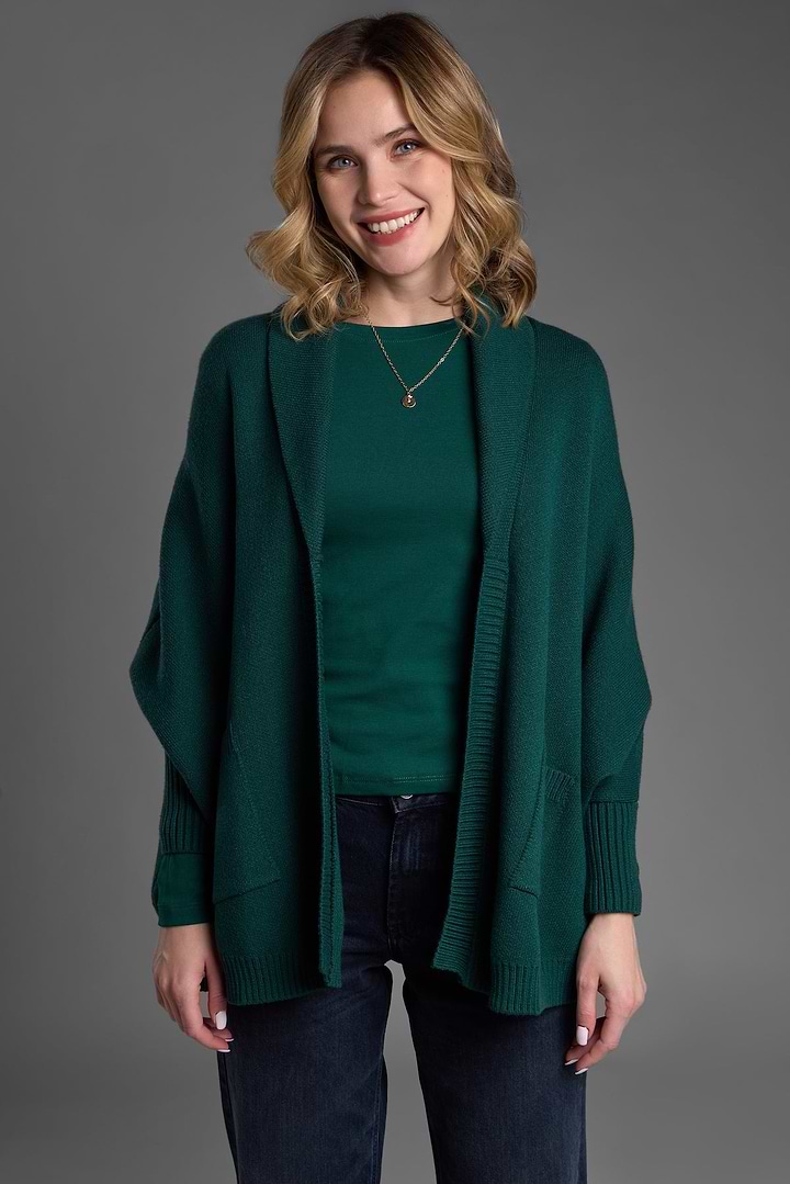 Open Front Oversized Cardigan Sweater - Green
