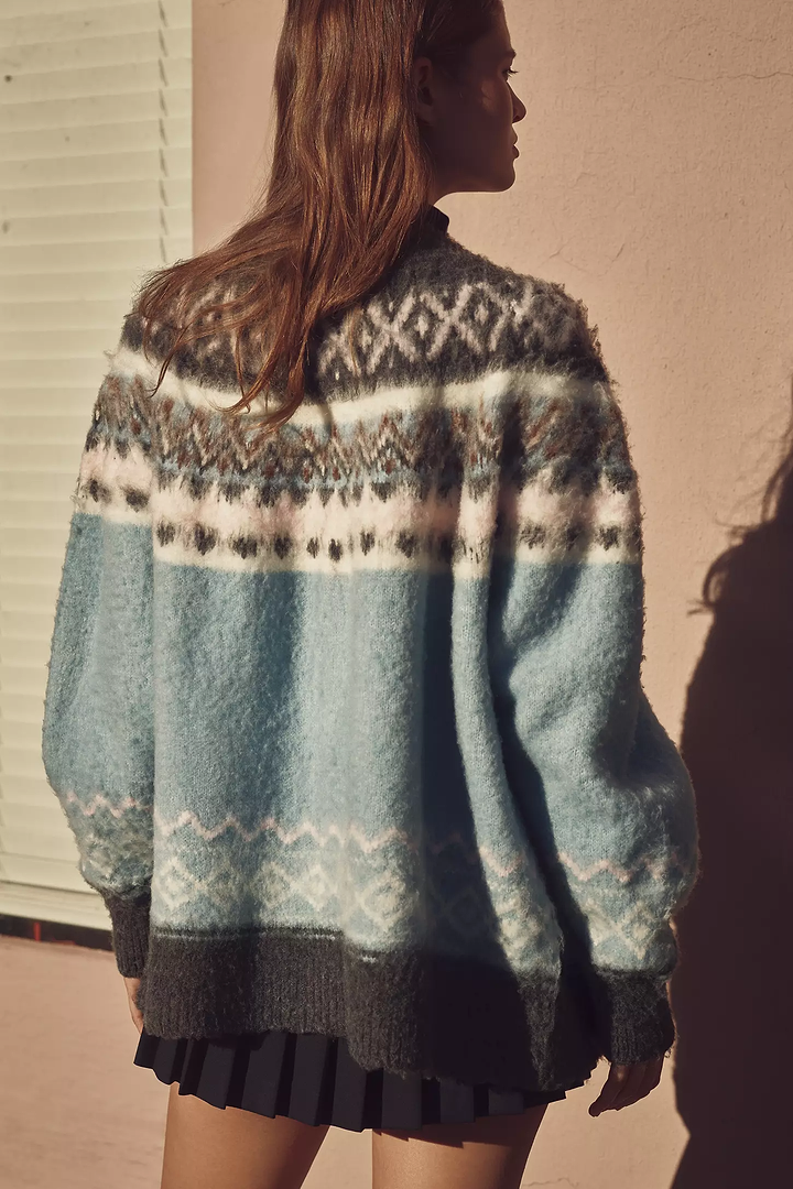 Fair Isle Cardigan Sweater - Blue Multi