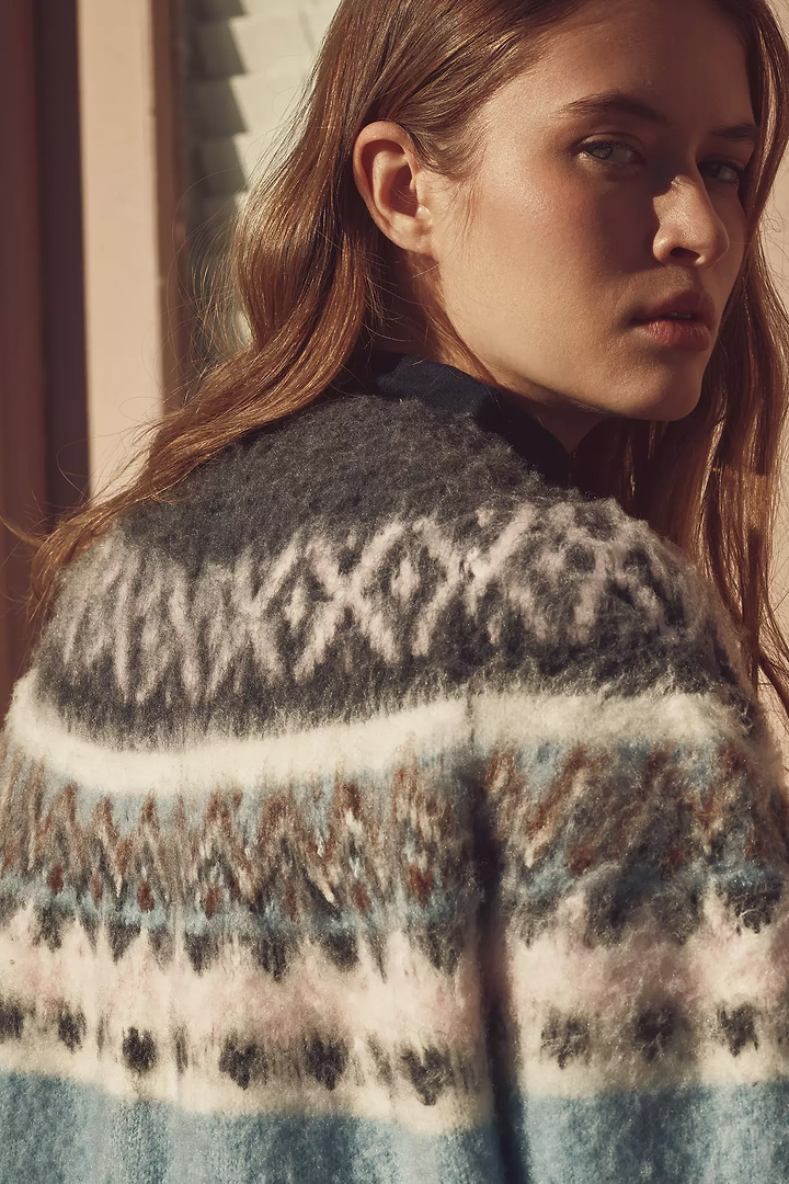 Fair Isle Cardigan Sweater - Blue Multi