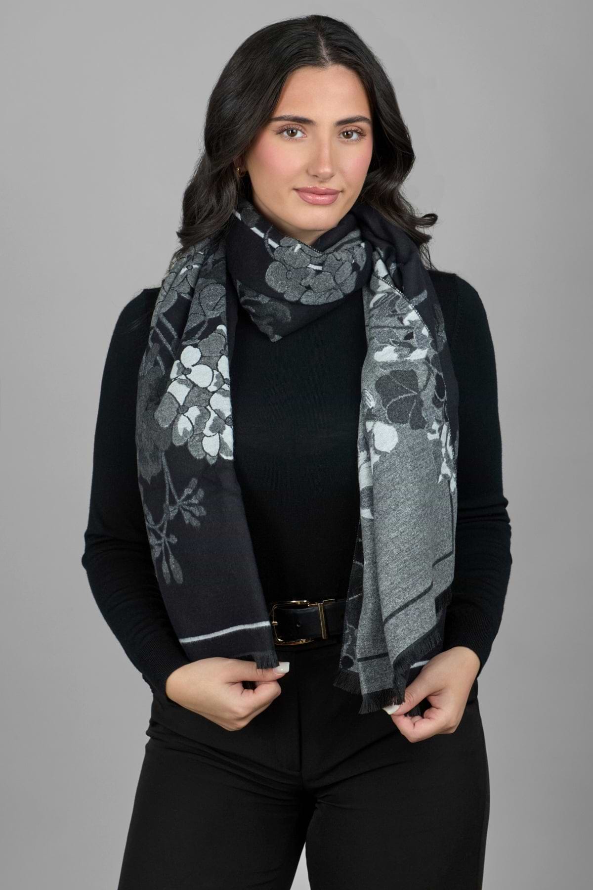 Reversible Floral Scarf For Winter - Black