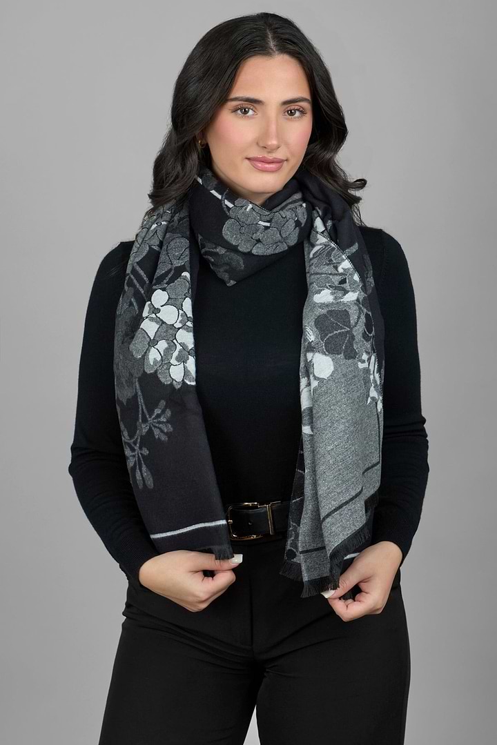 Reversible Floral Scarf For Winter - Black