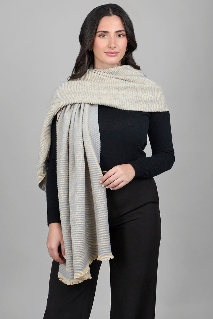 Floral Crinkle Reversible Scarf - Light Gray