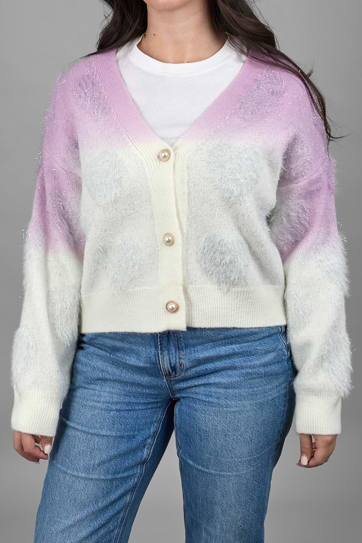 Soft Heart Ombre Cardigan - Lilac
