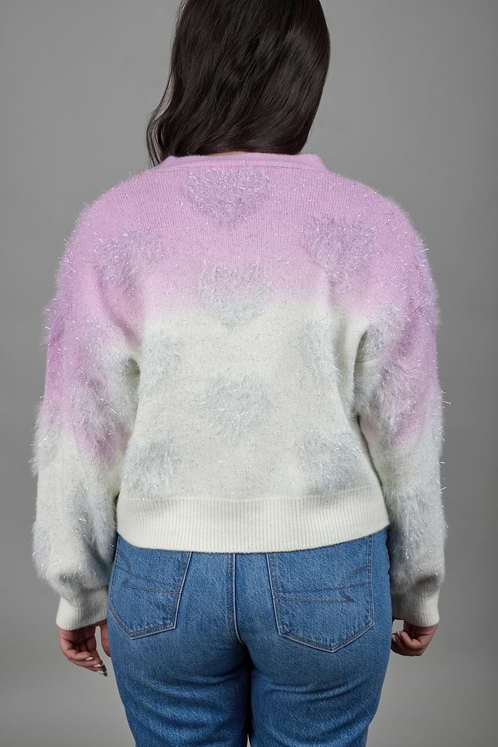 Soft Heart Ombre Cardigan - Lilac