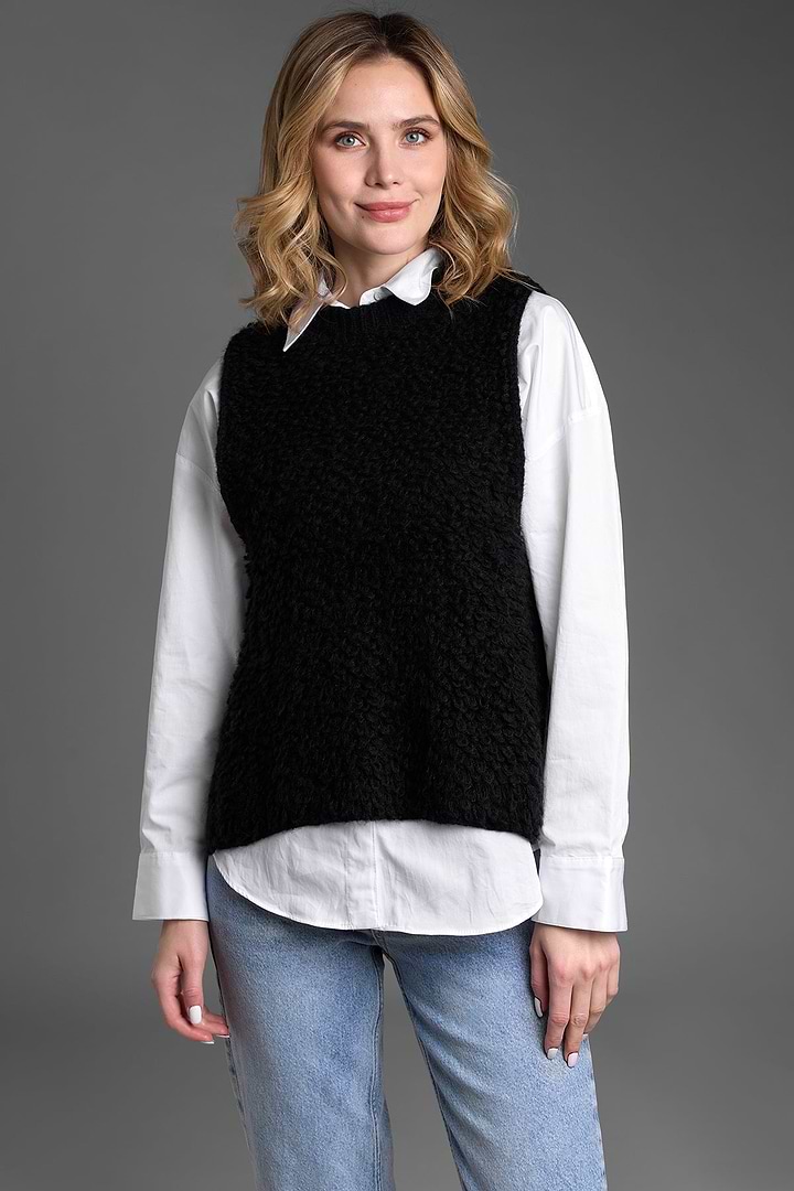Looped Knit Sweater Vest - Black