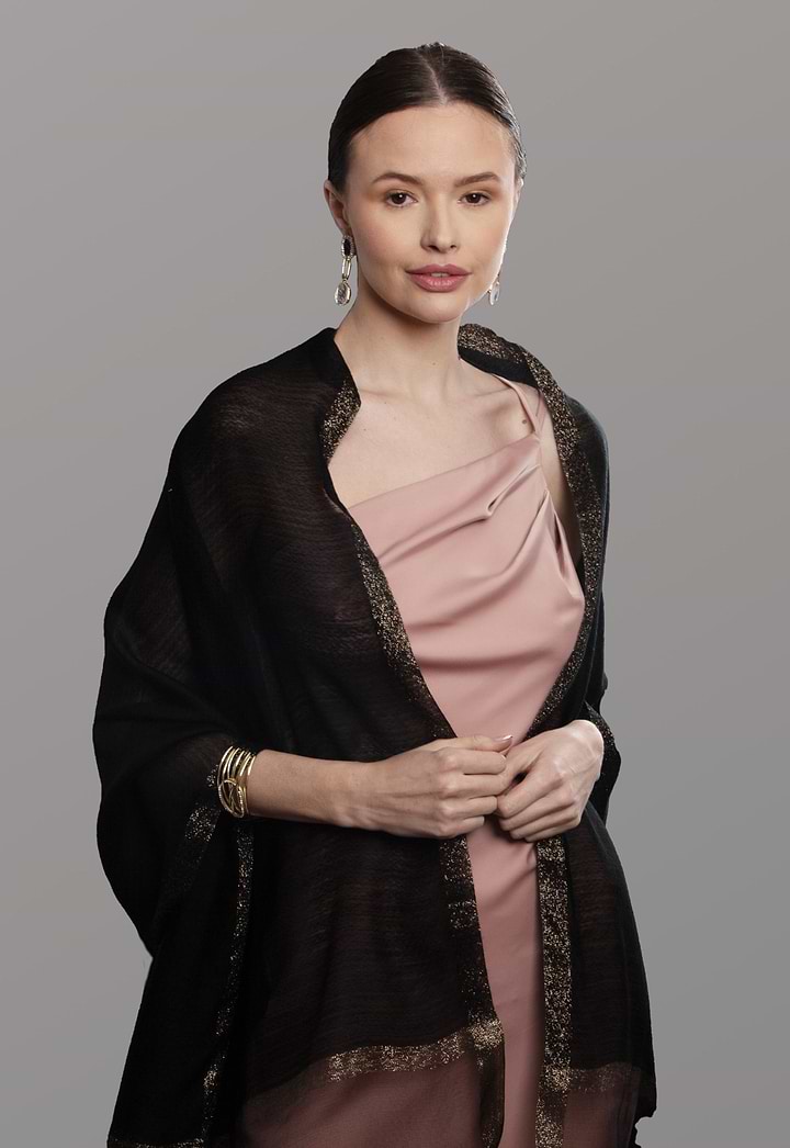 Shimmer Border Scarf - Black