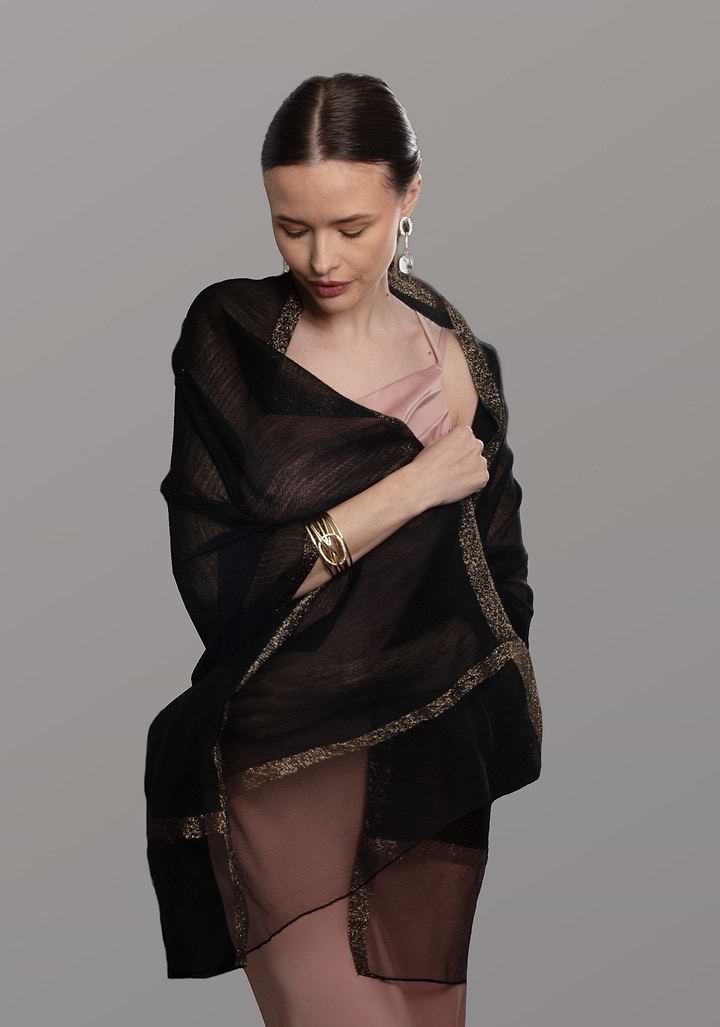Shimmer Border Scarf - Black