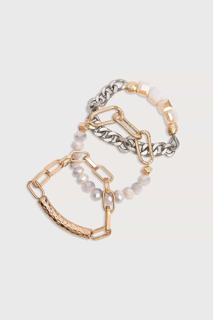 Metallic Beaded Chain Trio Bracelet - Corn Silk