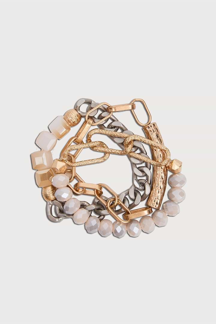 Metallic Beaded Chain Trio Bracelet - Corn silk