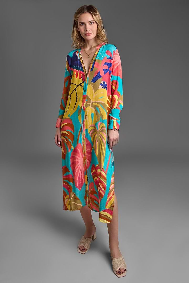 Tropical Button Long Kimono - Multi