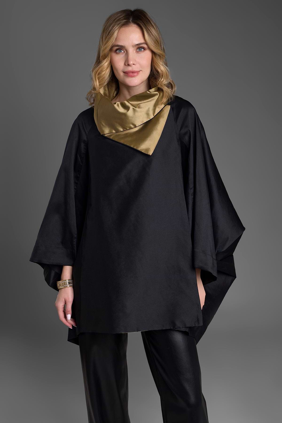 Poncho Cocoon Jacket - Black & Gold
