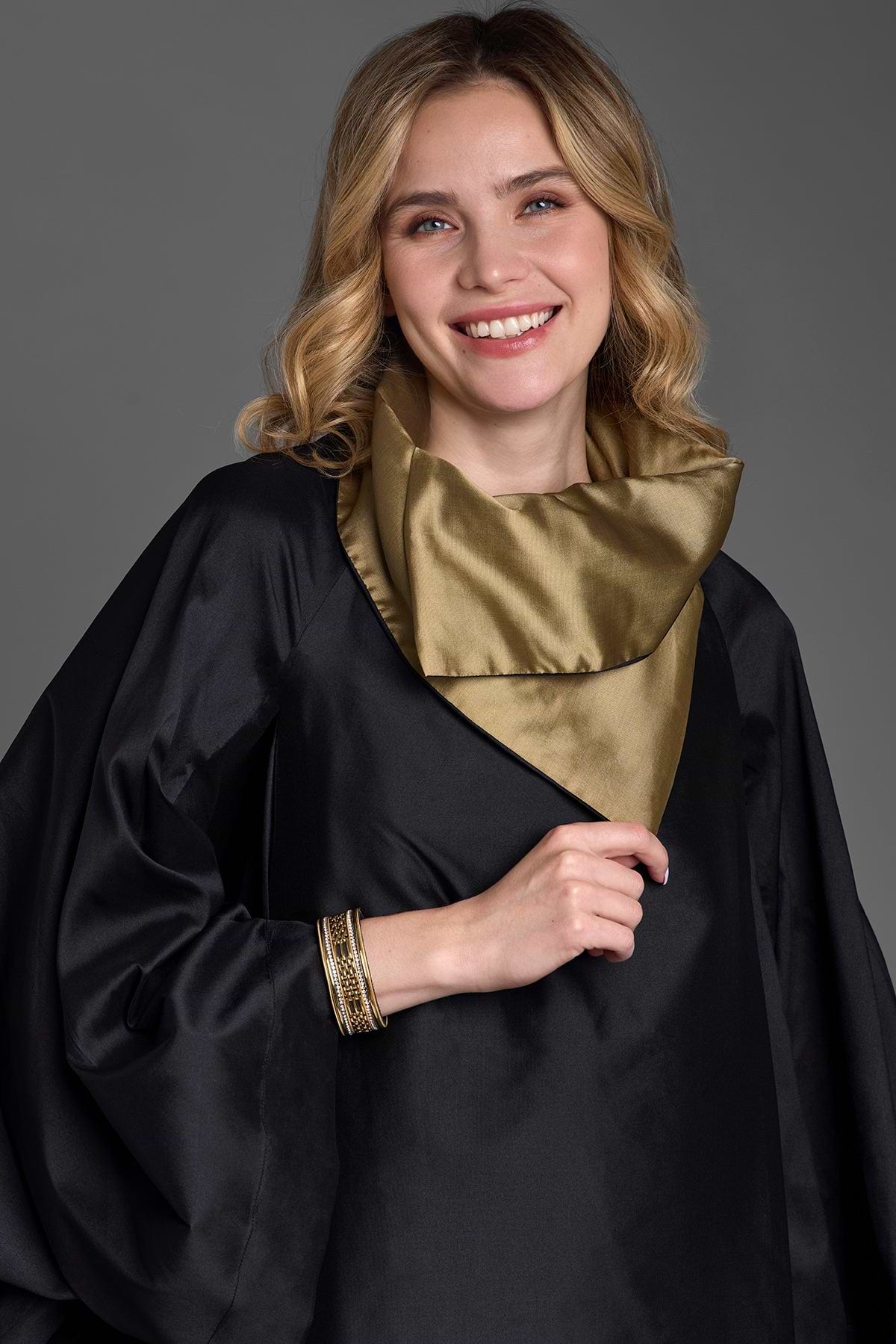 Poncho Cocoon Jacket - Black & Gold