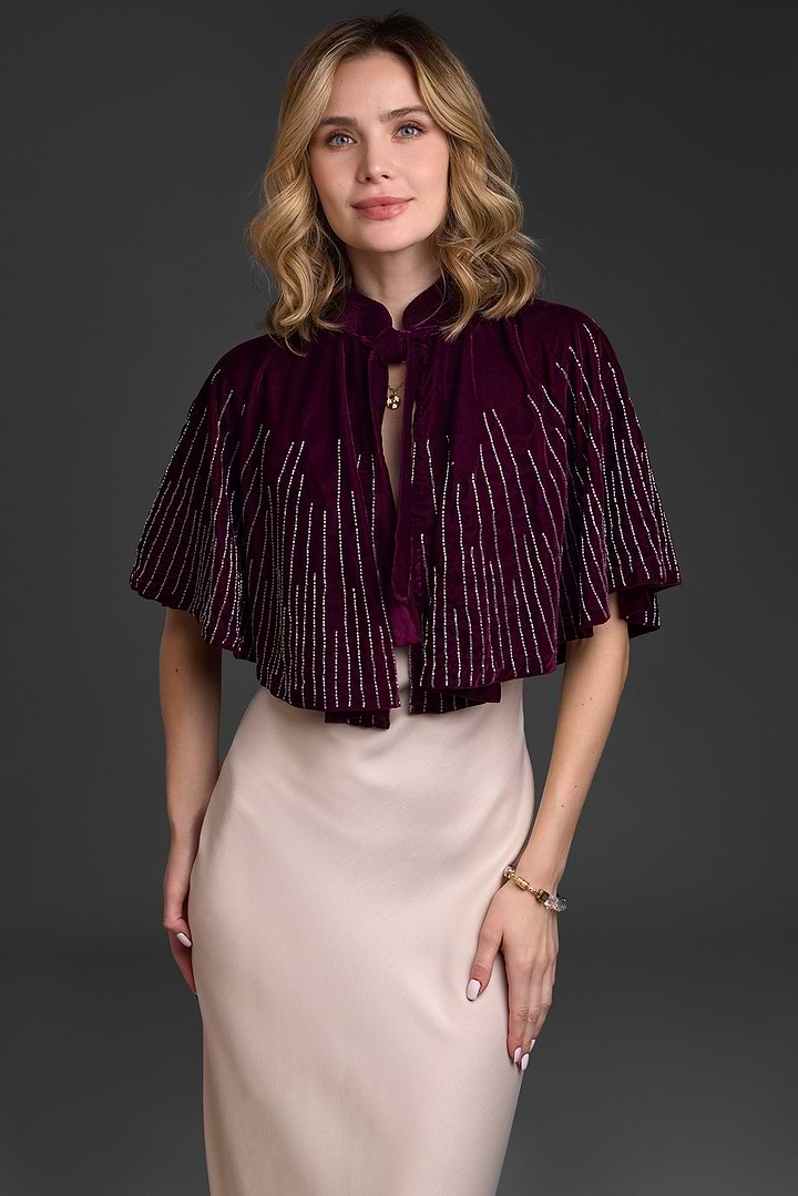 Velvet Crush Embellished Capelet - Plum