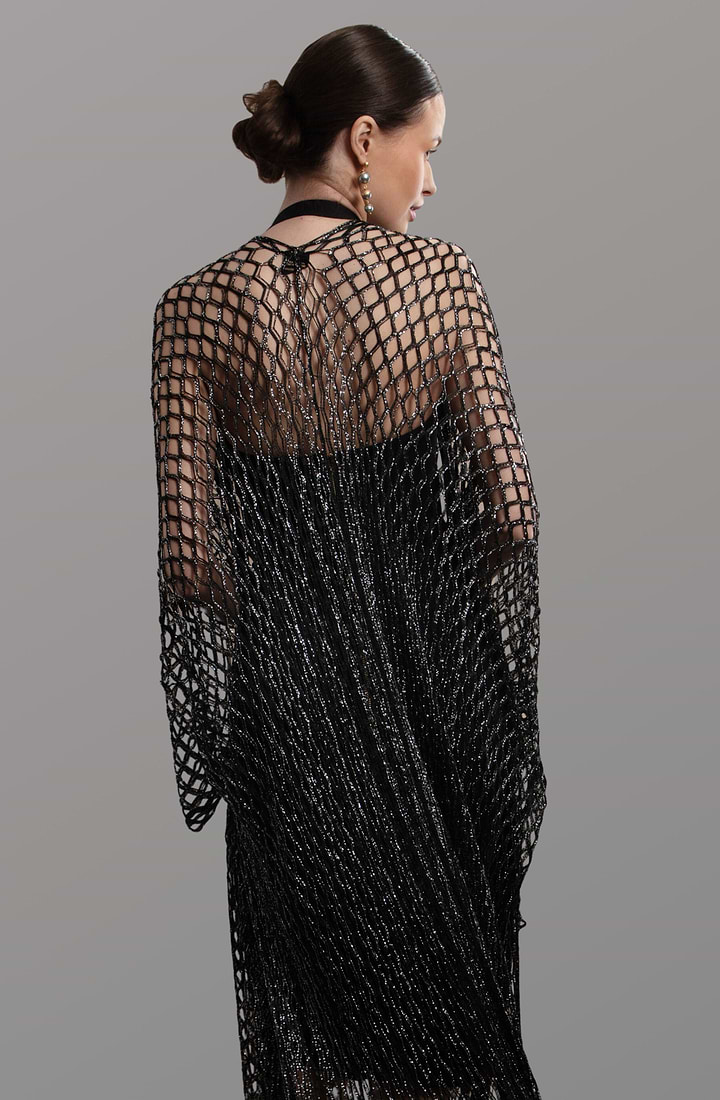 Metallic Fringe Kimono - Black