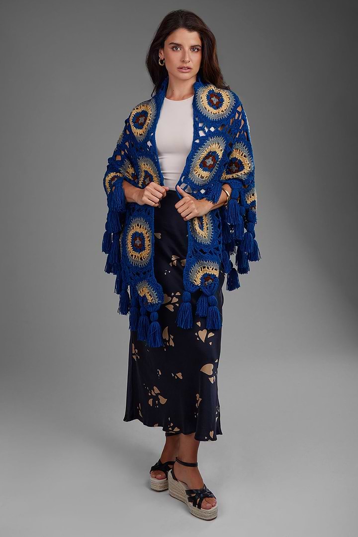 Crocheted Sunshine Shawl - Denim Blue