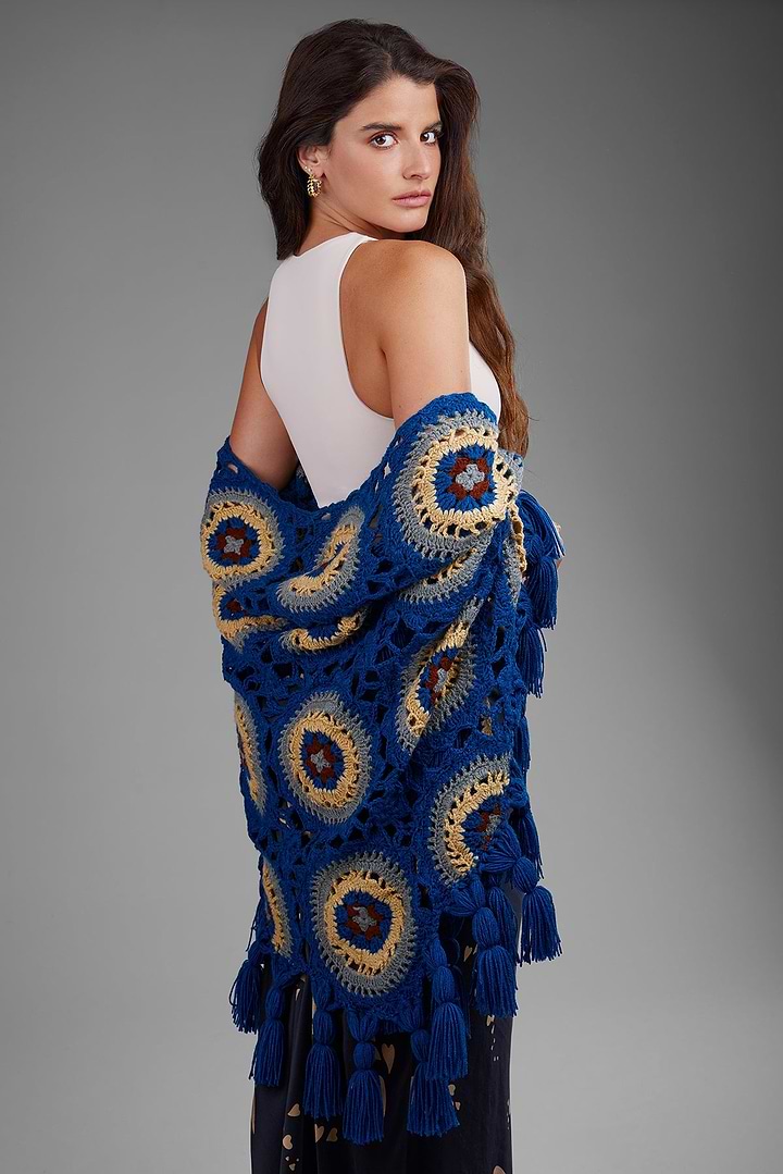 Crocheted Sunshine Shawl - Denim Blue