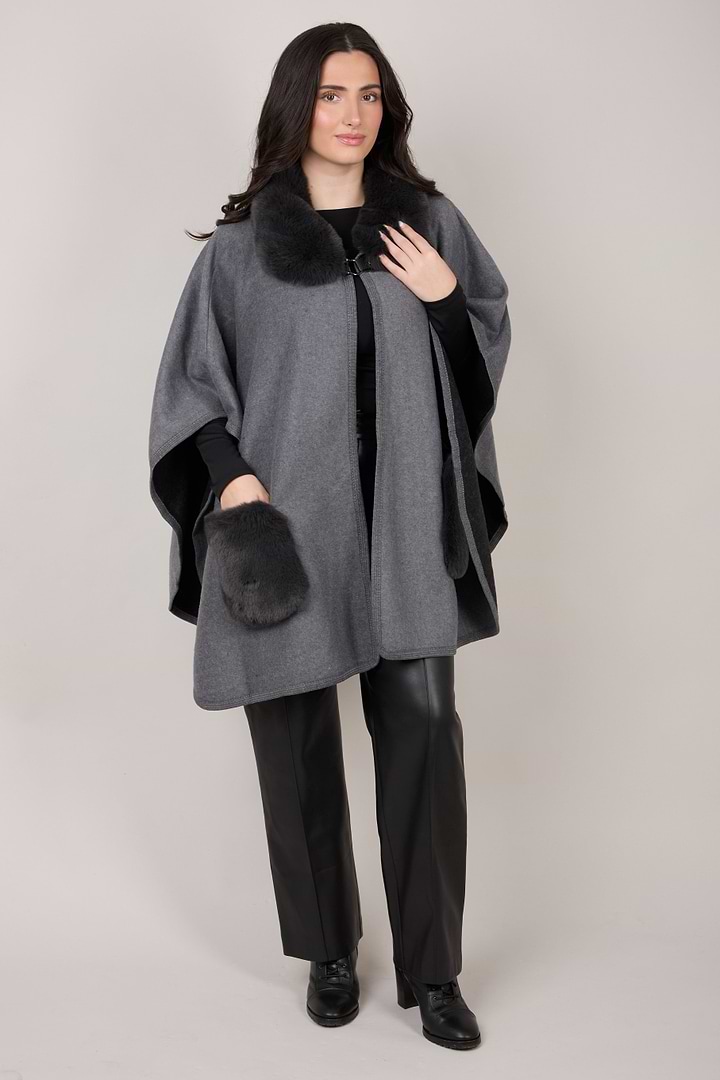 Faux Fur Pocket Kimono - Dark Gray