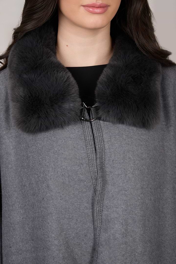 Faux Fur Pocket Kimono - Dark Gray
