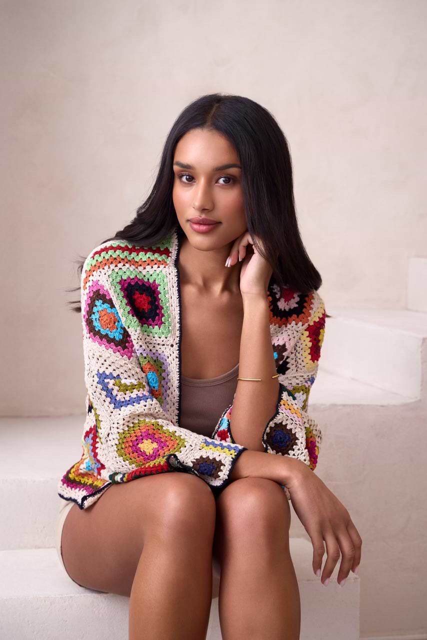 Granny Crochet Jacket Short - Dark Multi