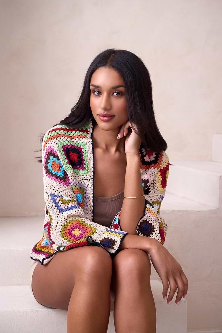 Granny Crochet Jacket Short - Dark Multi