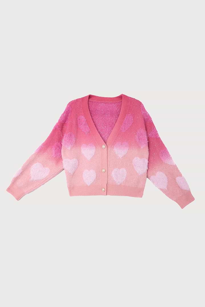 Soft Heart Ombre Cardigan - Fuschia