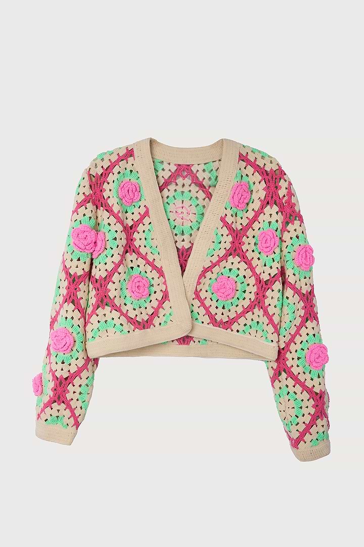 Rosette Crochet Cardigan - Pink