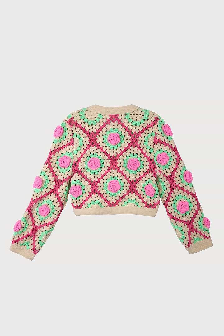 Rosette Crochet Cardigan - Pink
