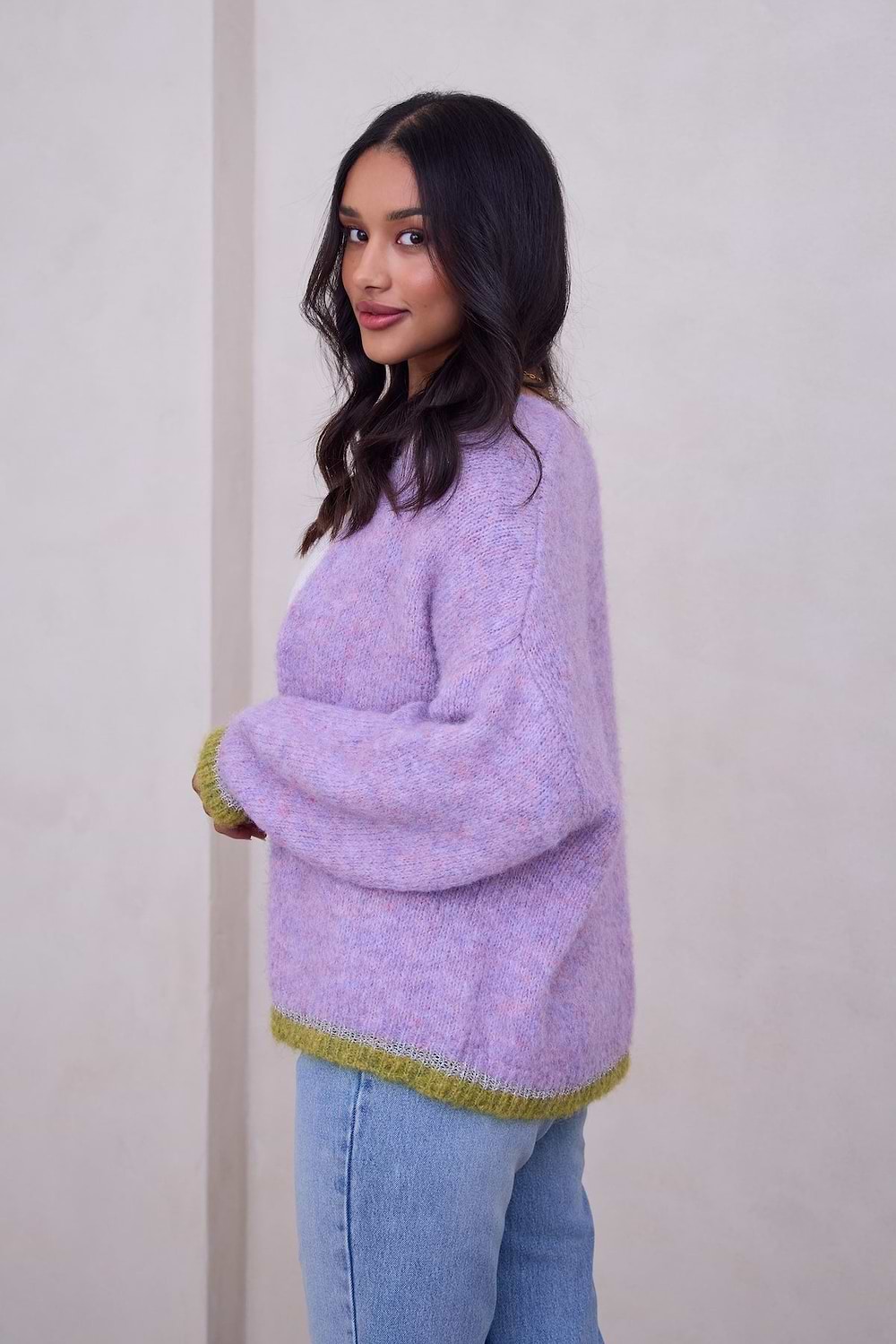 Soft Knit Mohair Cardigan Sweater - Pink Stone