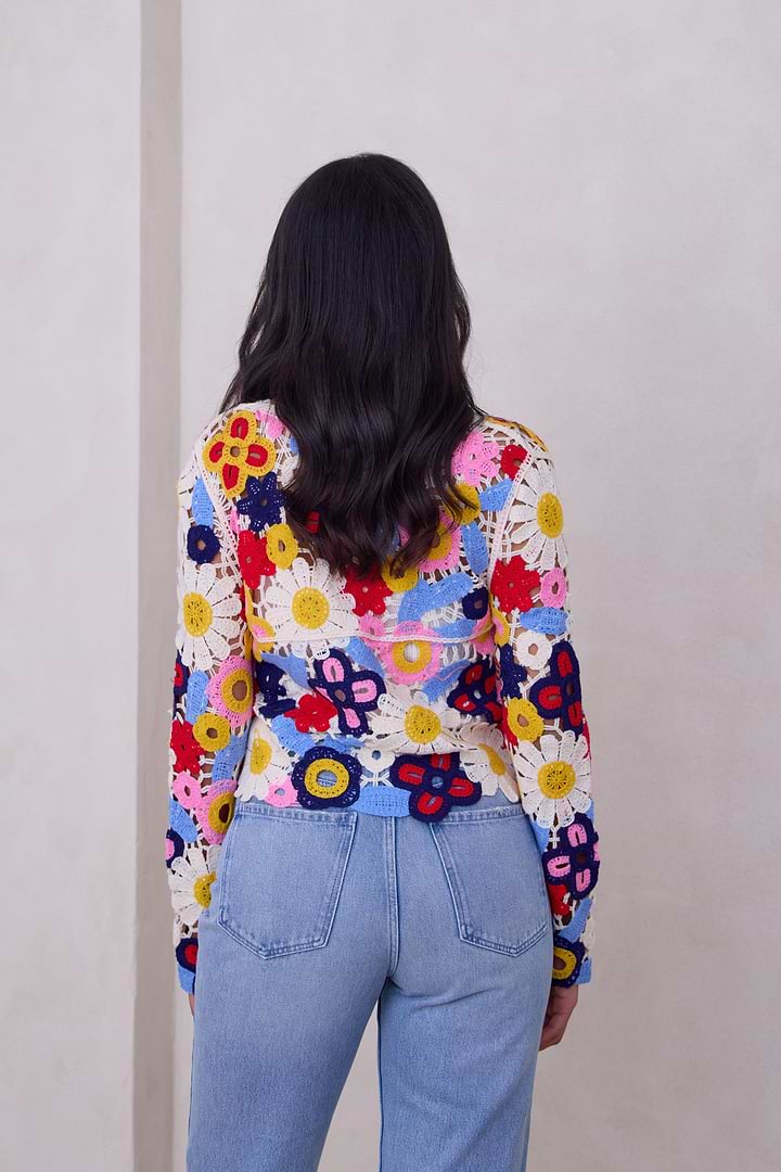 Flower Lace Crochet Jacket - Ivory
