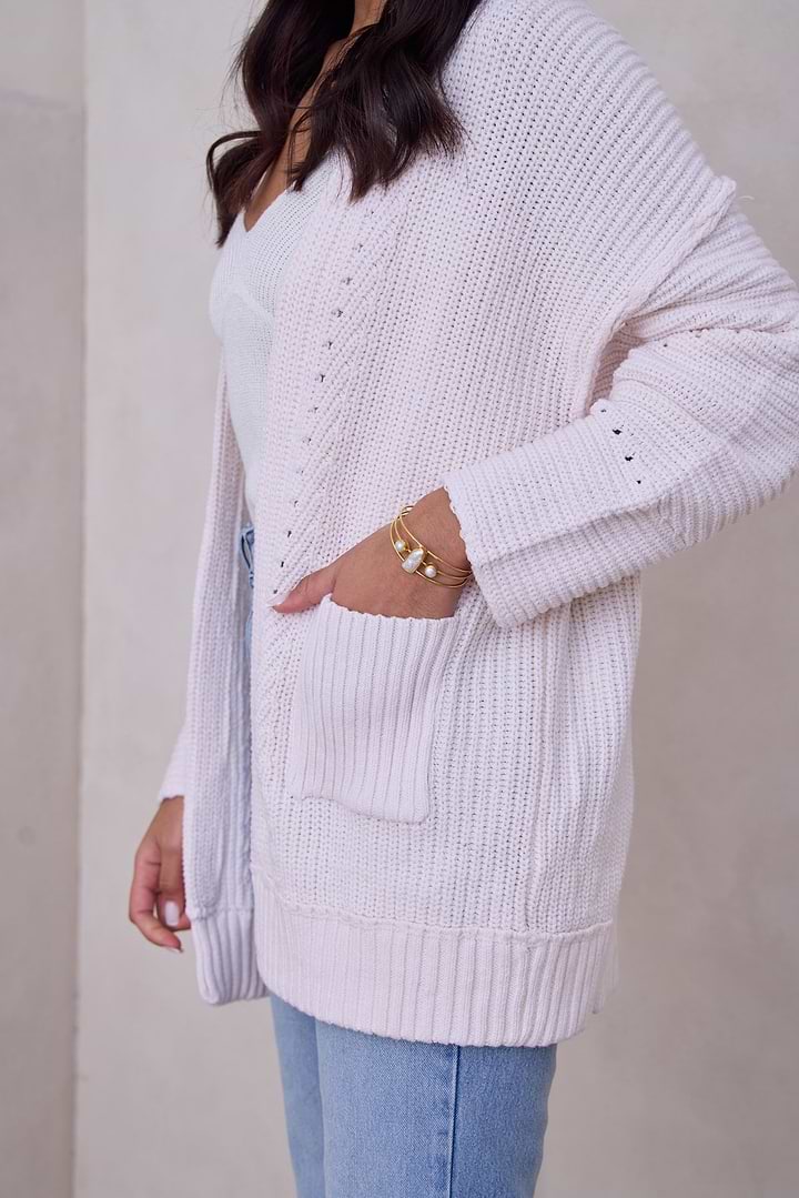 Ribbed Knit Open Cardigan Sweater - Ivory