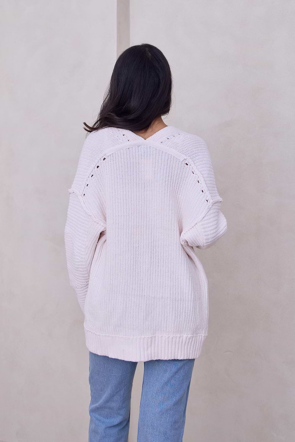 Ribbed Knit Open Cardigan Sweater - Ivory