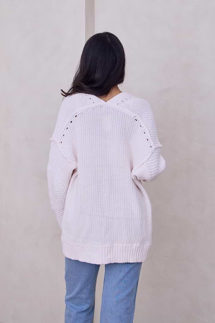 Ribbed Knit Open Cardigan Sweater - Ivory