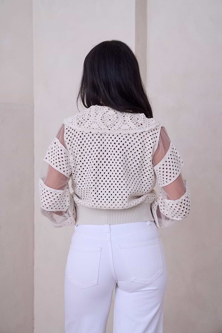 Hand Crochet Sheer Button Cardigan - Ivory